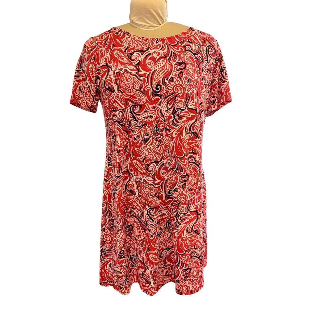 New Directions Pullover Dress Red, White & Blue Paisley Stretch Medium